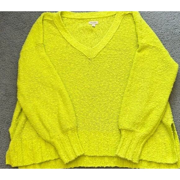 Pilcro Textured V-Neck Neon Yellow Sweater Xlarge - Picture 2 of 2